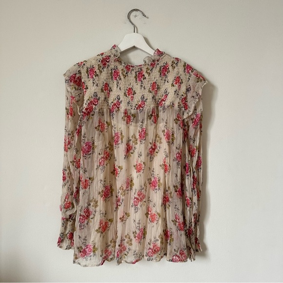 Sundance Amelia Floral Sheer Long Sleeve Button Down Blouse Size S - Picture 3 of 7